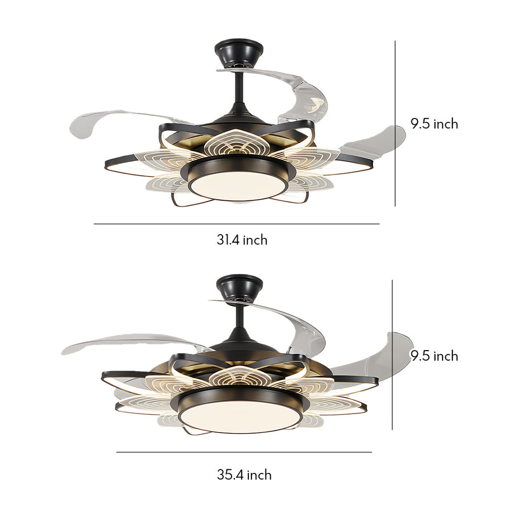 Black Minimalist Iron Ceiling Fan with Light for Modern Home Decor