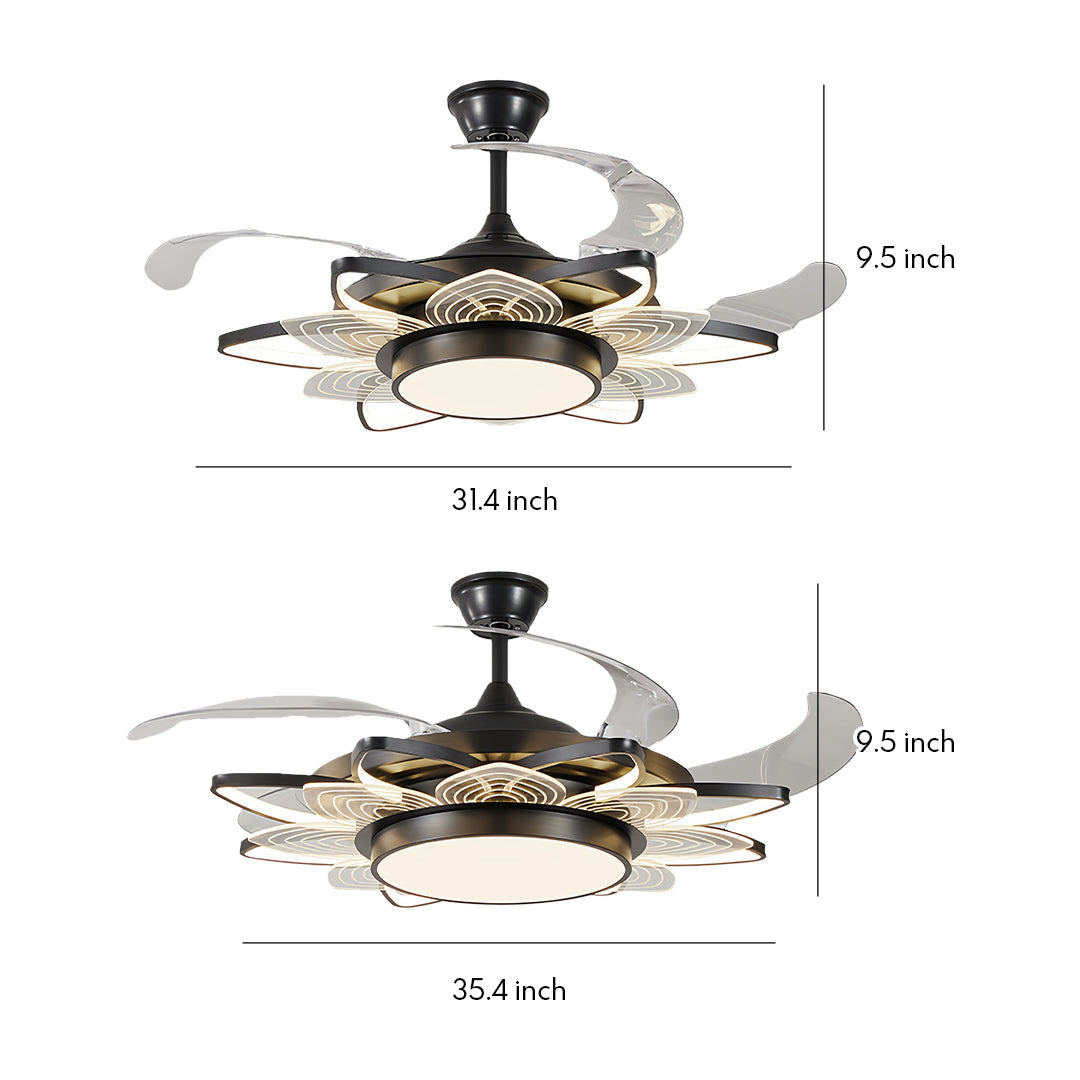 Black Minimalist Iron Ceiling Fan with Light for Modern Home Decor
