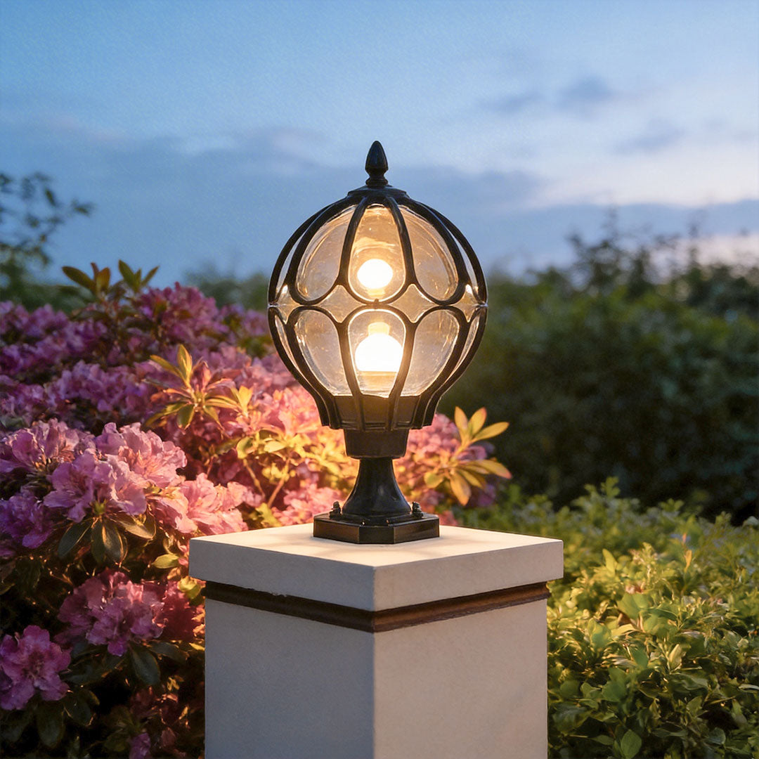 Vintage Copper-Finished Glass Globe Outdoor Post Light for Patios & Yards