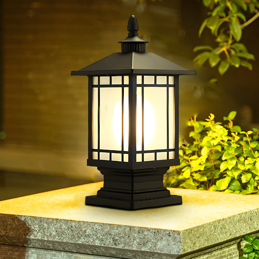 Retro Waterproof Outdoor Street Light Pillar in Black Metal for Patios