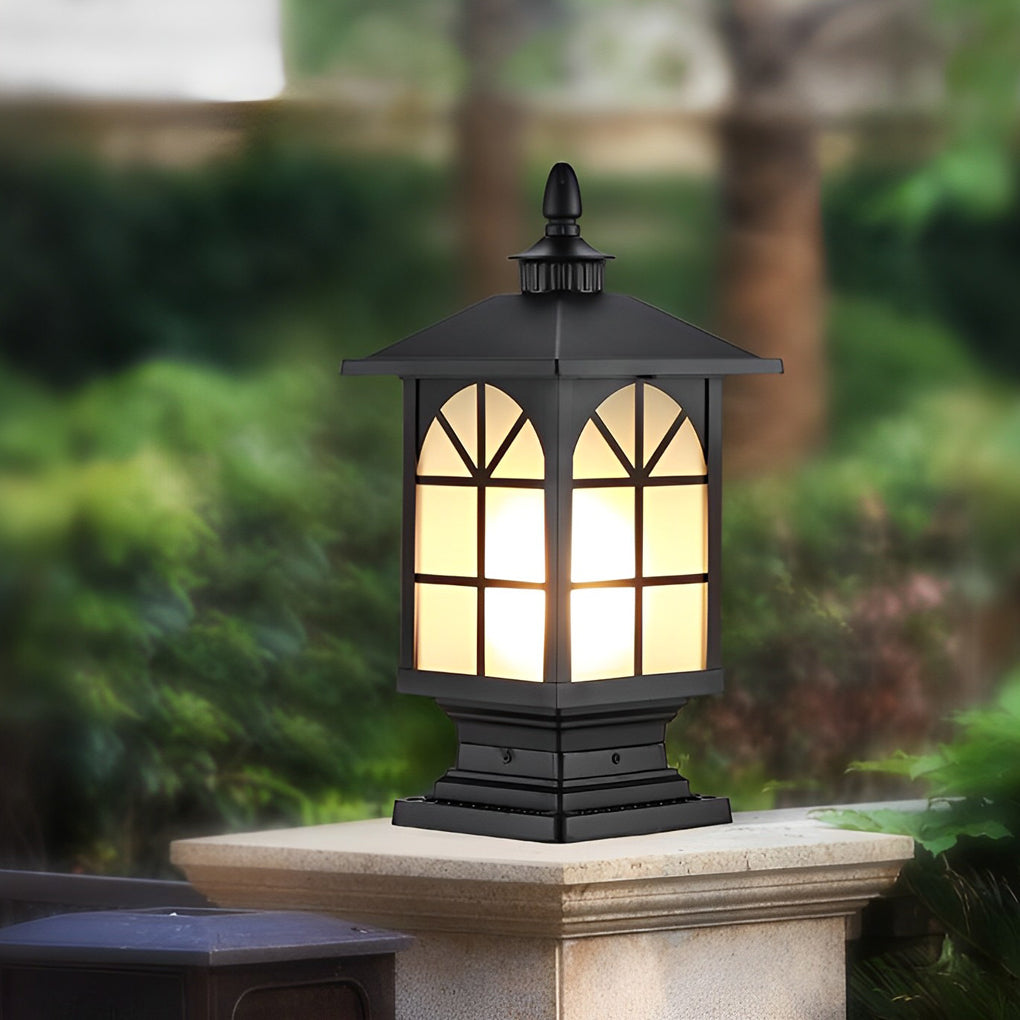 Retro Waterproof Outdoor Street Light Pillar in Black Metal for Patios