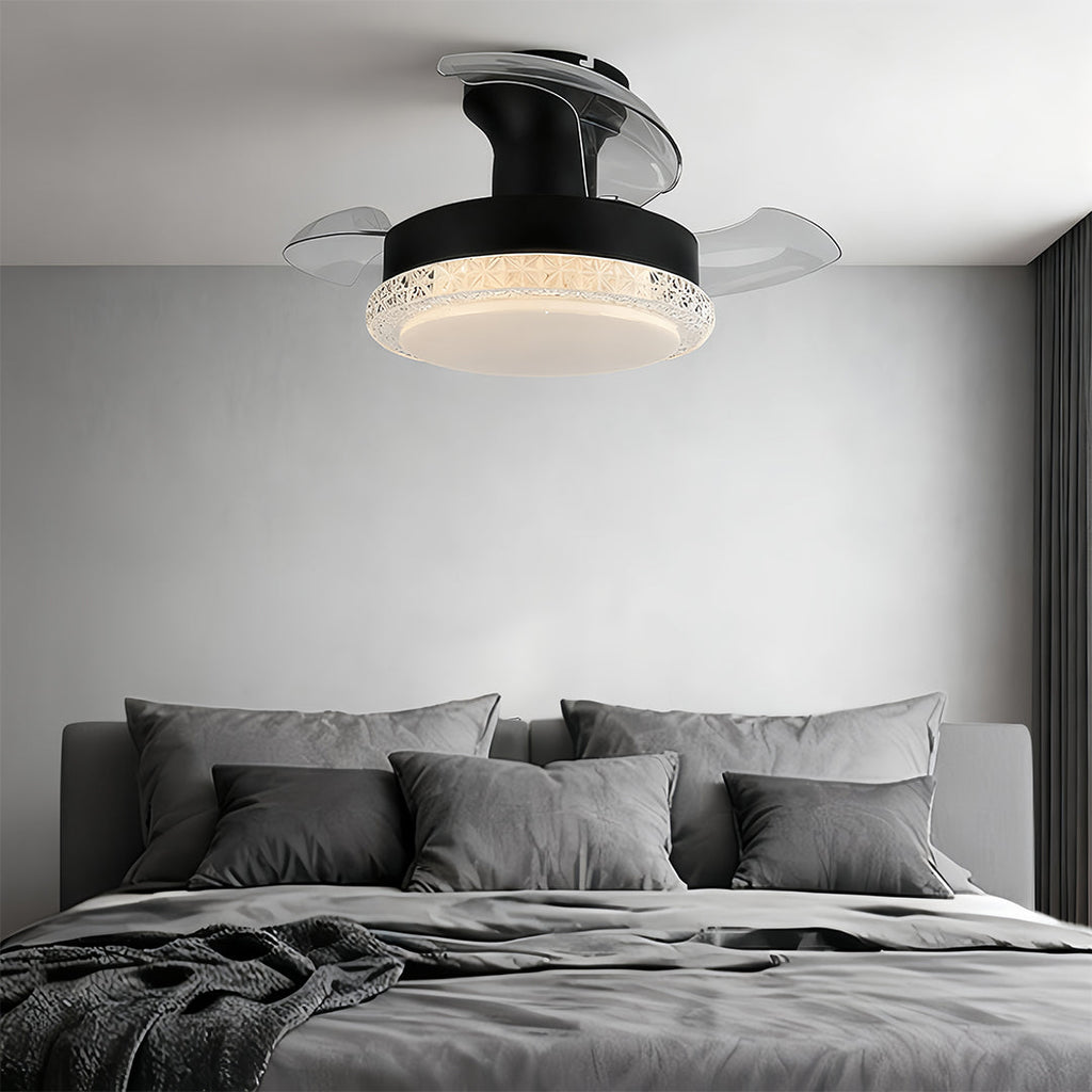 Contemporary White Flush Mount Ceiling Fan with Light for Bedrooms