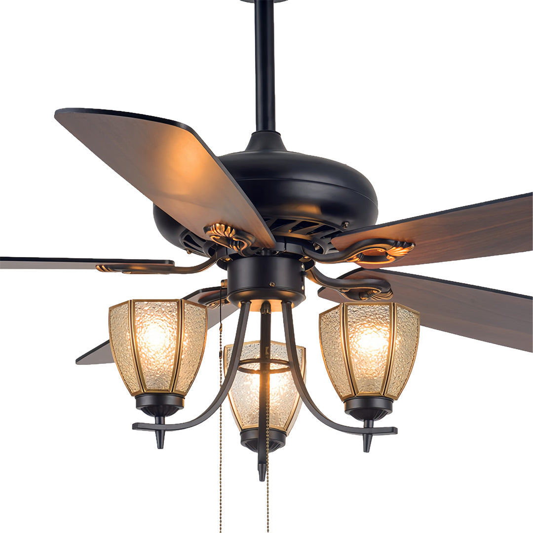 Rustic Dark Wood Grain Ceiling Fan with Lights for Living Room Decor