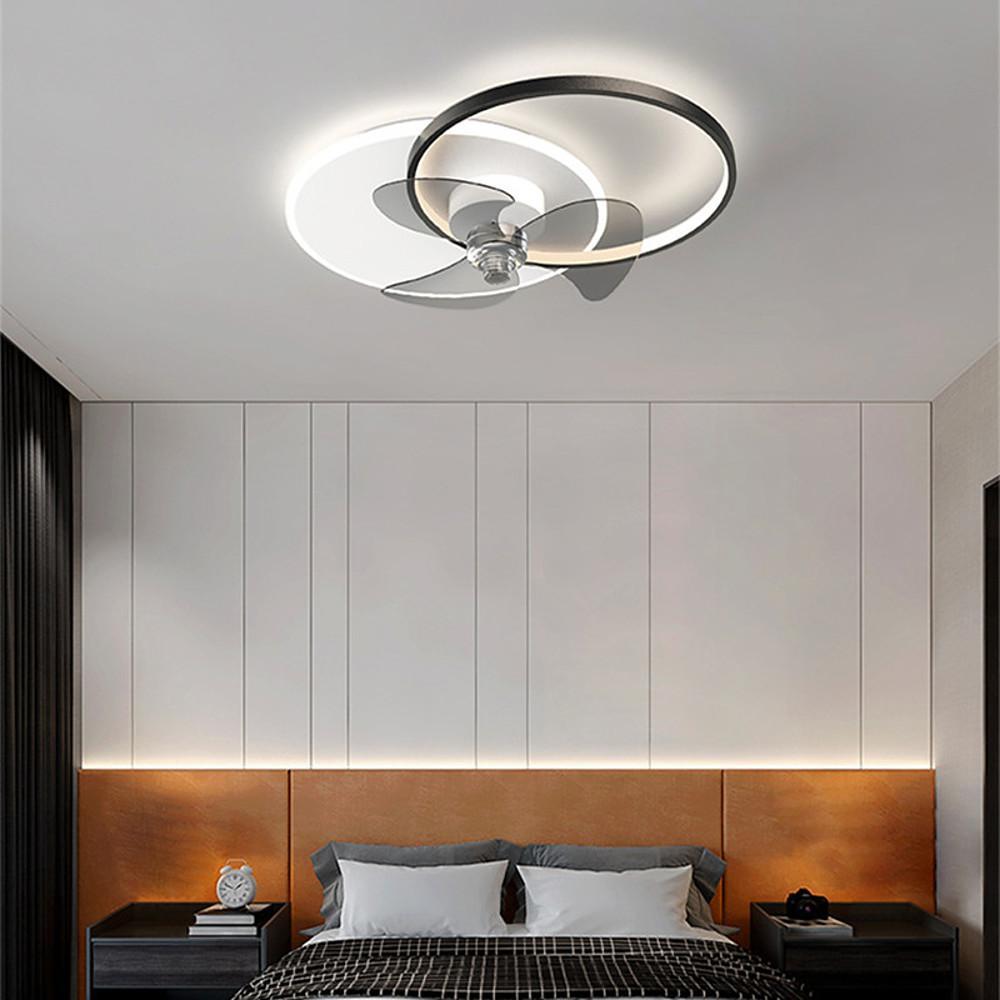 Modern Black and White Metal Ceiling Fan with Lights for Living Room