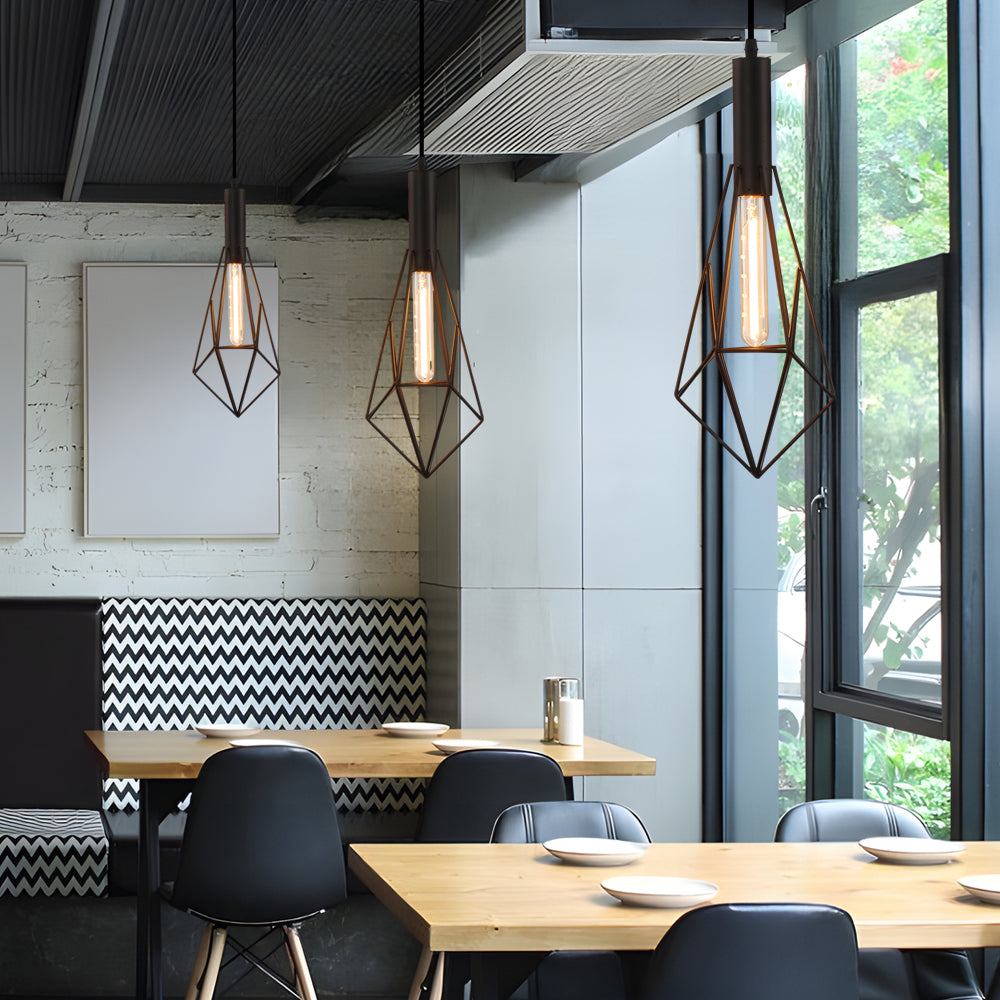 Vintage Black Wire Geometric Pendant Light for Dining Room or Kitchen