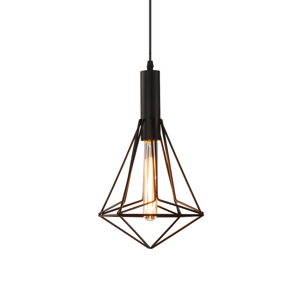 Vintage Black Wire Geometric Pendant Light for Dining Room or Kitchen
