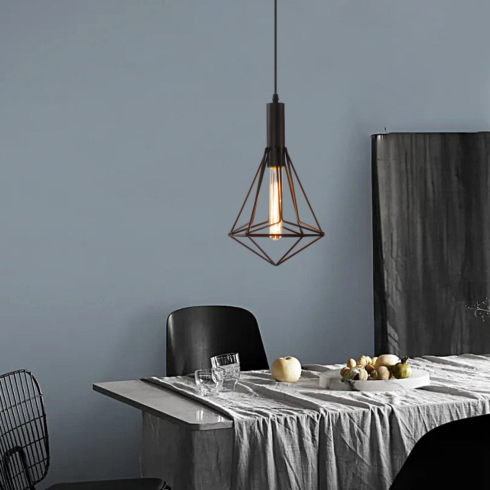 Vintage Black Wire Geometric Pendant Light for Dining Room or Kitchen