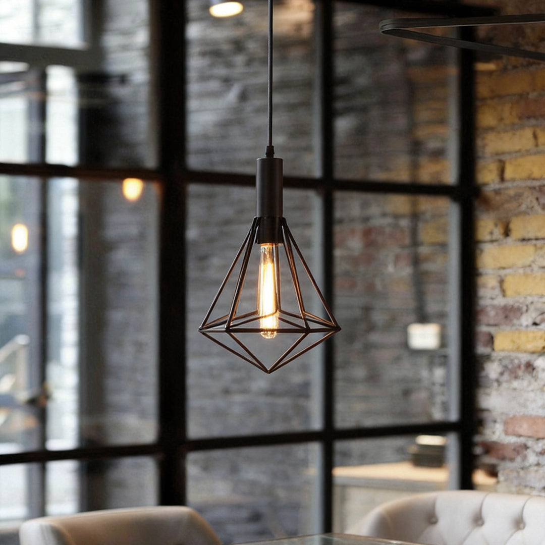 Vintage Black Wire Geometric Pendant Light for Dining Room or Kitchen