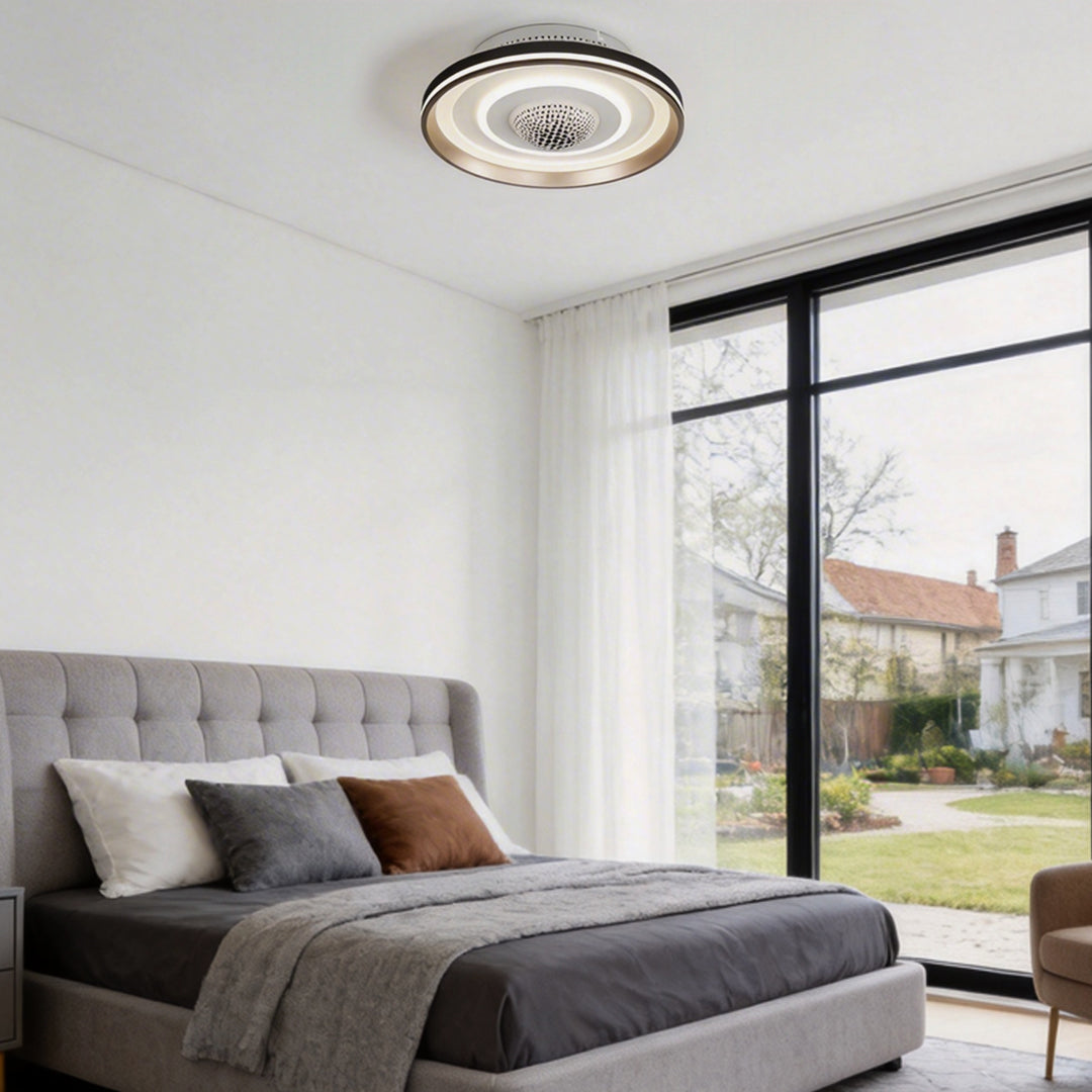 Modern Bladeless Round LED Ceiling Fan with Stylish Light Fixture, White
