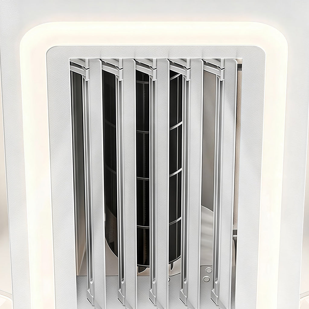 Sleek White Bladeless Fan Lamp with 6-Speed Dimmable LED for Home Decor