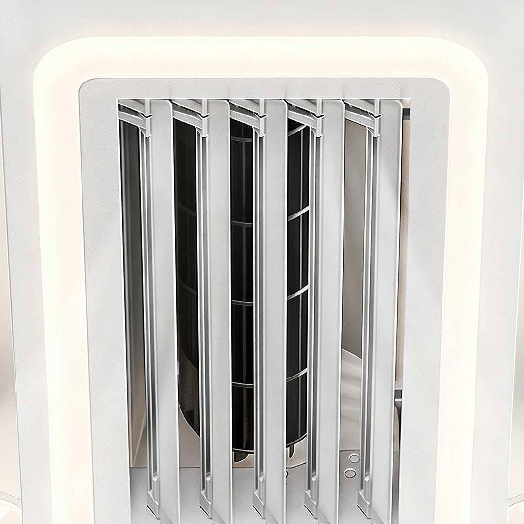 Sleek White Bladeless Fan Lamp with 6-Speed Dimmable LED for Home Decor
