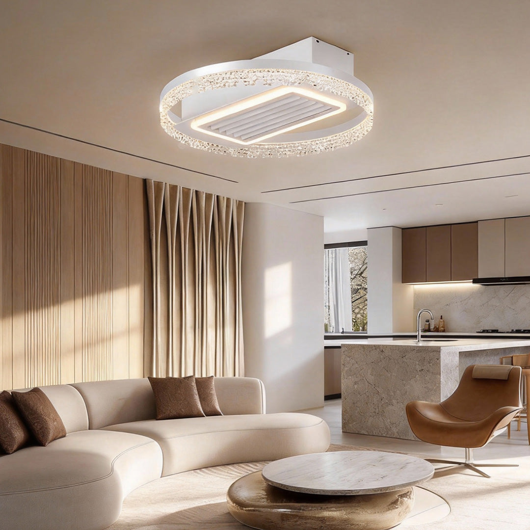 Sleek White Bladeless Fan Lamp with 6-Speed Dimmable LED for Home Decor