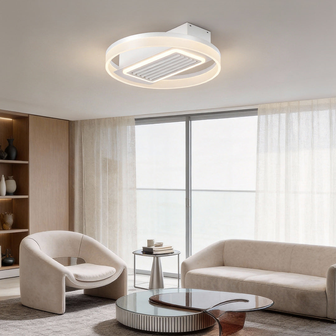 Sleek White Bladeless Fan Lamp with 6-Speed Dimmable LED for Home Decor
