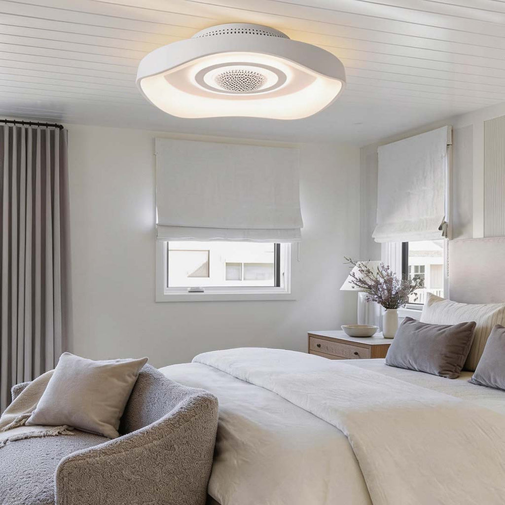 Modern White Bladeless Fan with Dimmable LED Light for Home Comfort