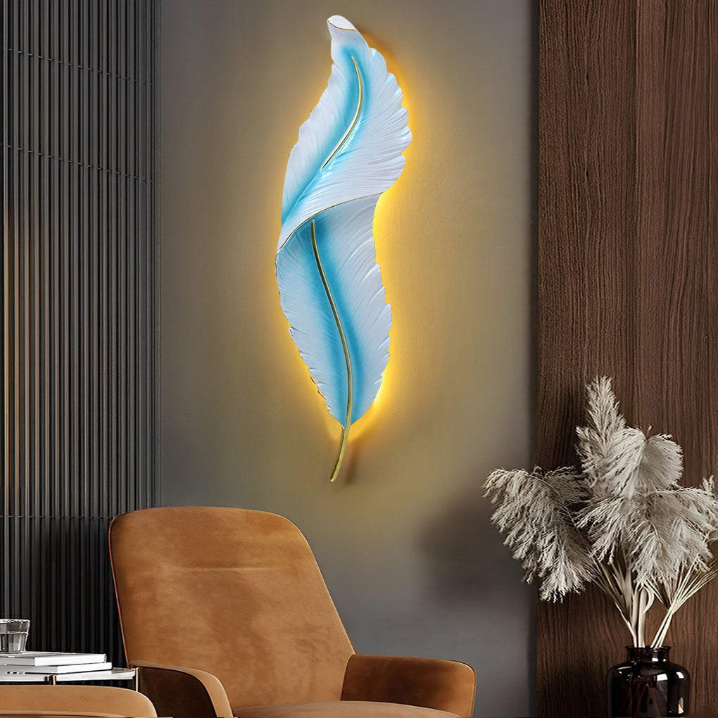 Modern White Resin Feather LED Wall Light for Corridor & Hallway Decor