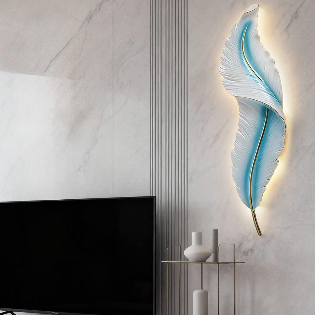 Modern White Resin Feather LED Wall Light for Corridor & Hallway Decor