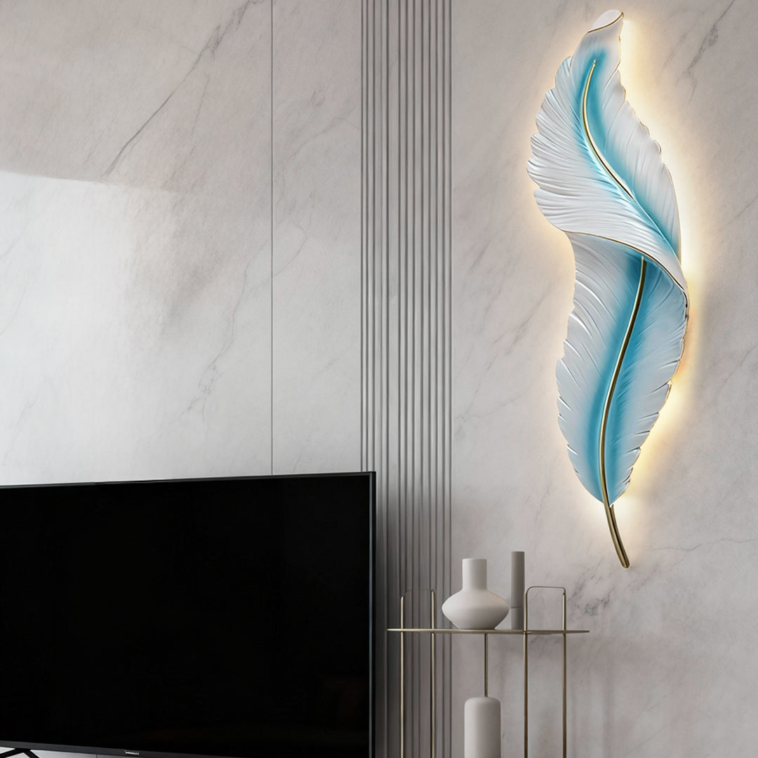 Modern White Resin Feather LED Wall Light for Corridor & Hallway Decor