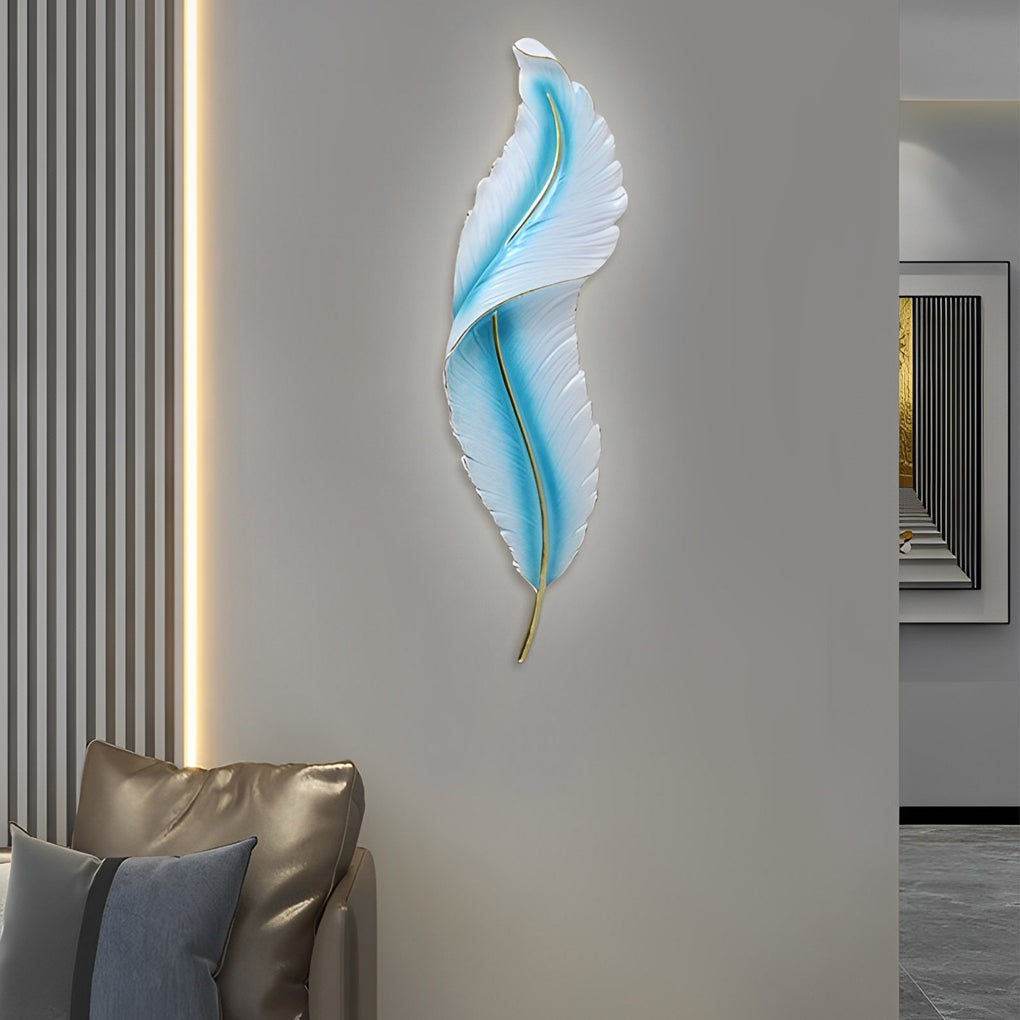 Modern White Resin Feather LED Wall Light for Corridor & Hallway Decor