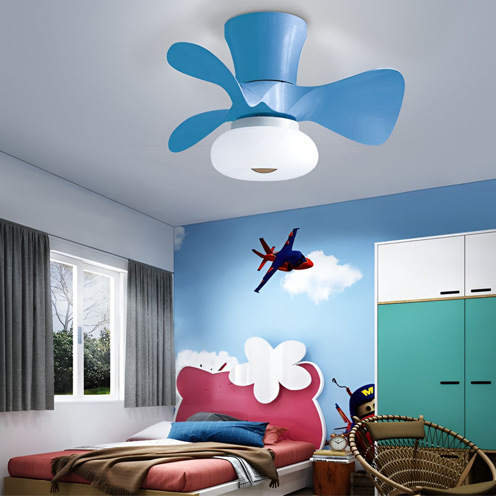 Modern White Macaron LED Ceiling Fan with Light for Living Room Decor