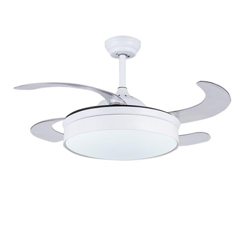 Nordic Style Retractable LED Ceiling Fan with Lights, 15/19-Inch, White