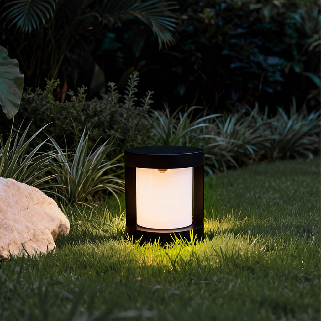 Sleek Black LED Cylindrical Bollard Landscape Lighting for Outdoor Spaces