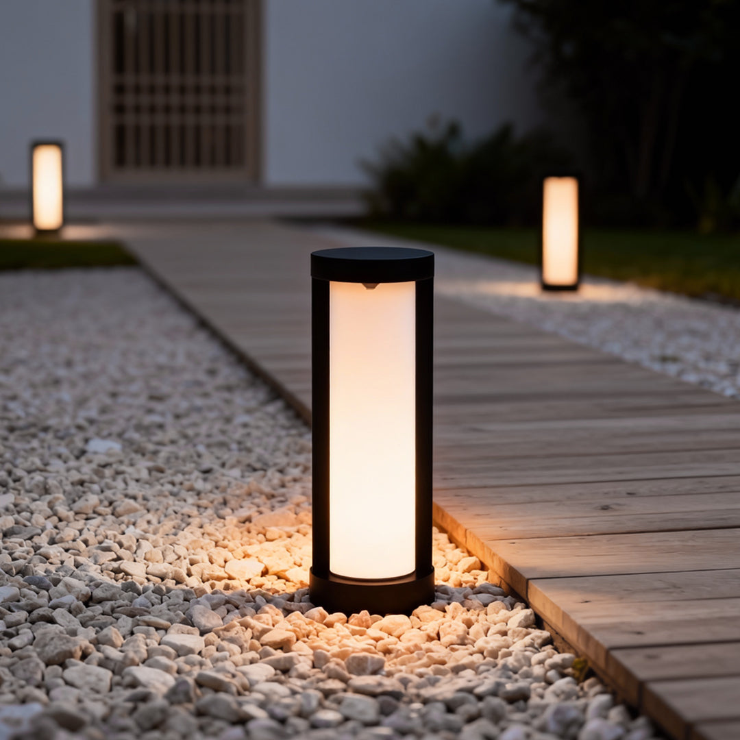 Sleek Black LED Cylindrical Bollard Landscape Light for Outdoor Pathways