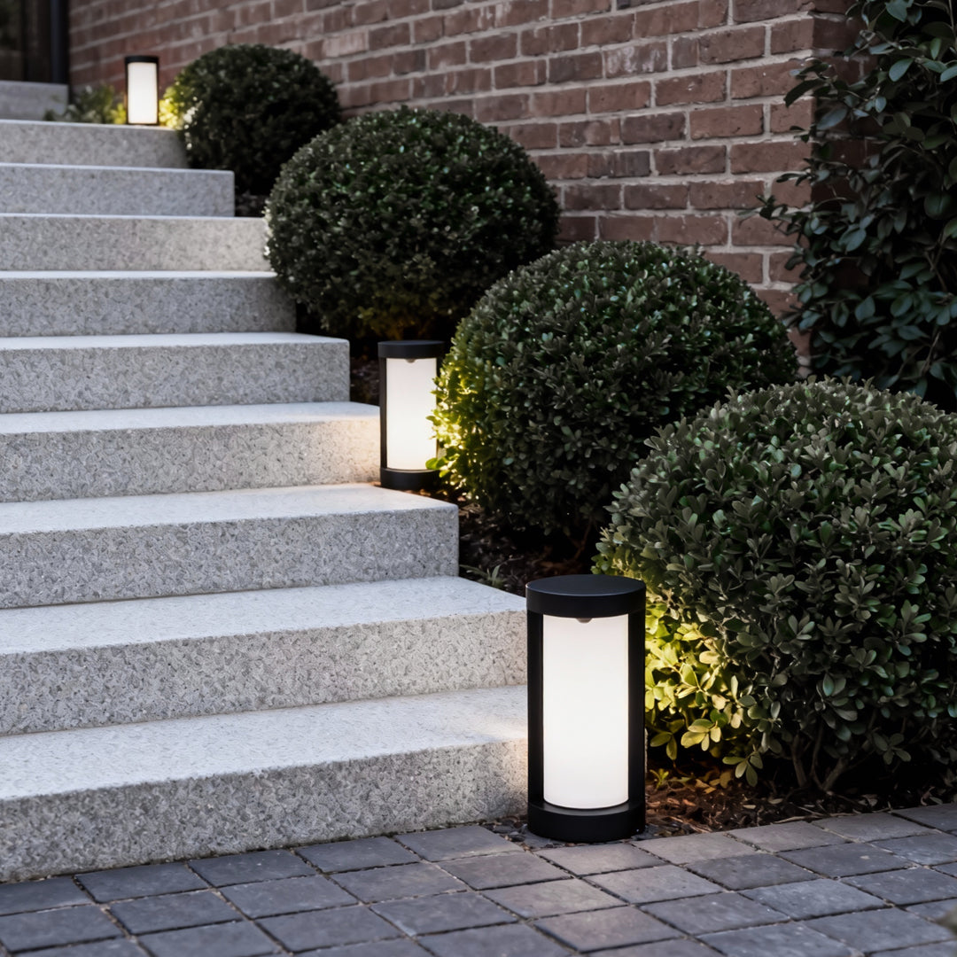 Sleek Black LED Cylindrical Bollard Landscape Light for Outdoor Pathways