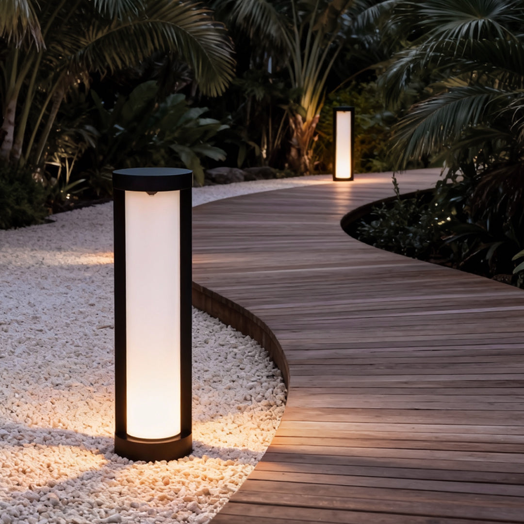 Sleek Black LED Cylindrical Bollard Landscape Lighting for Outdoor Spaces