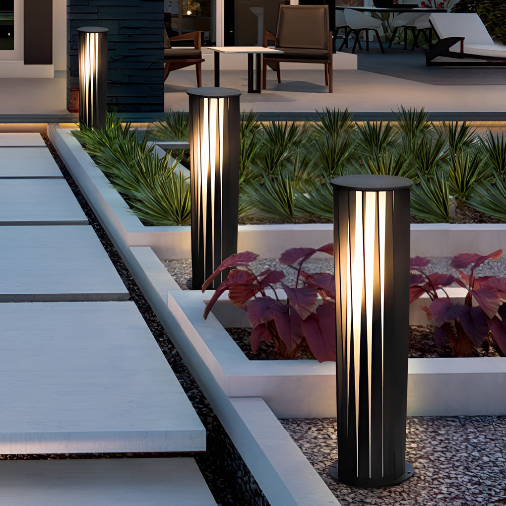 Geometric Black Metal Solar LED Bollard Path Light for Outdoor Lighting