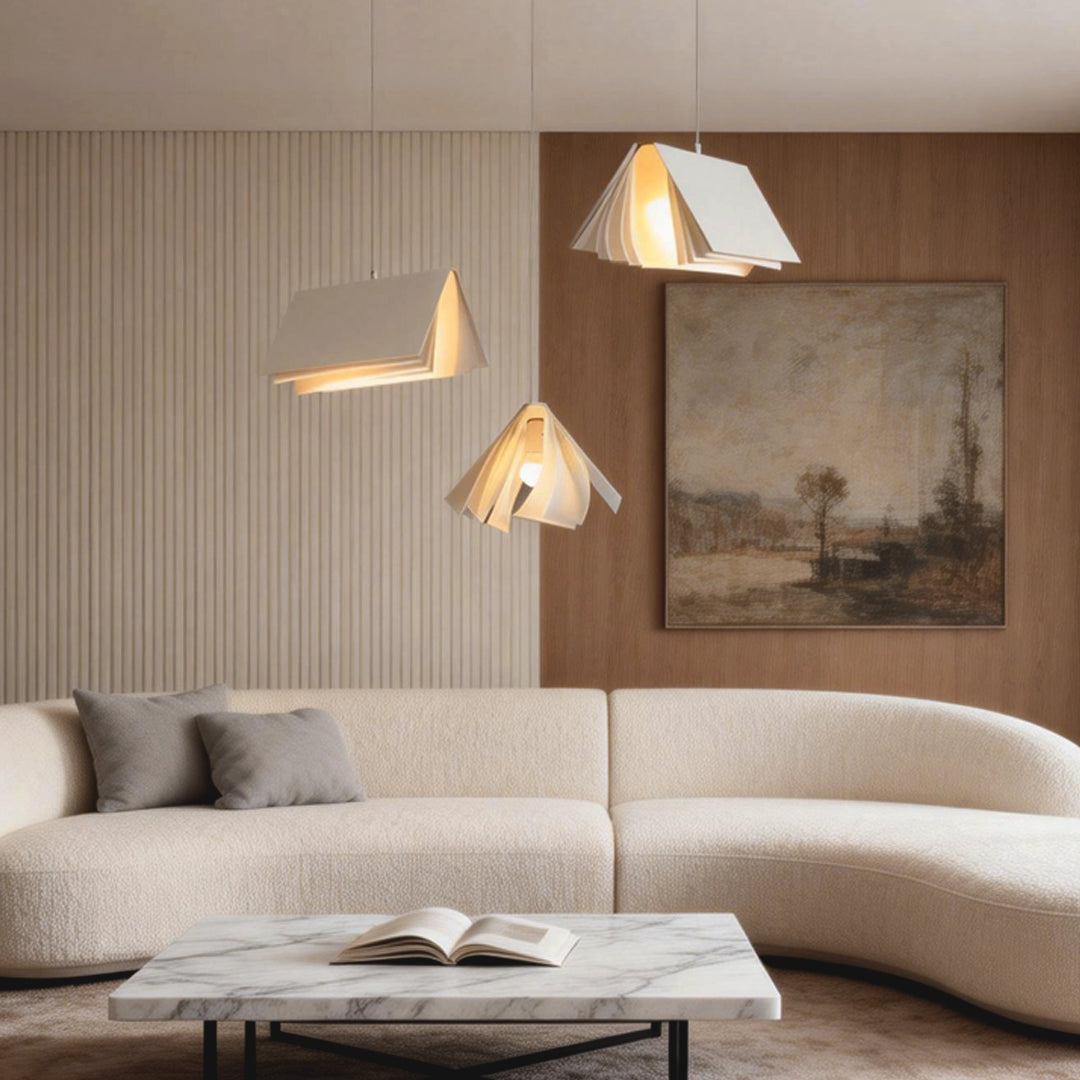 Contemporary White Book-Shaped Pendant Light for Home Office or Library
