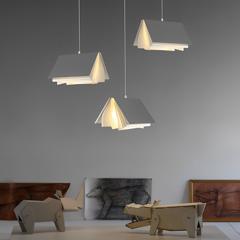 Contemporary White Book-Shaped Pendant Light for Home Office or Library