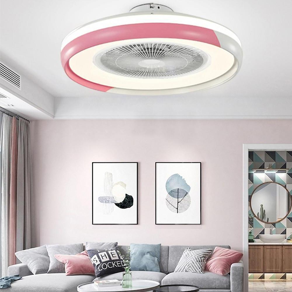 Modern White Circular LED Dimmable Bladeless Ceiling Fan with Light Remote for Living Room