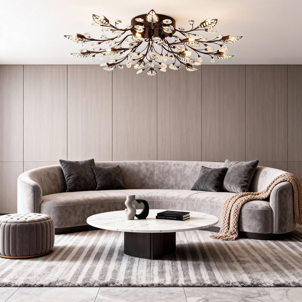 Modern Gold Brass Branch Chandelier with Crystal Leaves for Dining Room