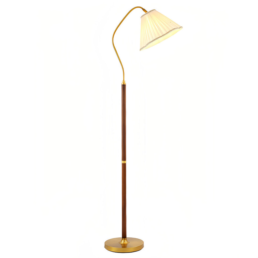 Elegant Walnut Floor Lamp with Retro Fabric Shade for Living Room Decor