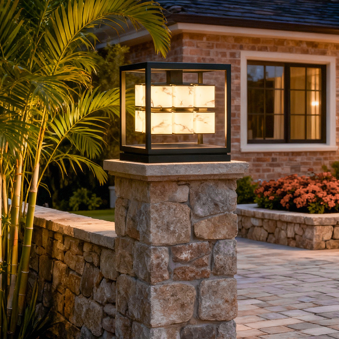 Stylish Square Metal Brick Pillar Solar Light - Waterproof Outdoor Lighting