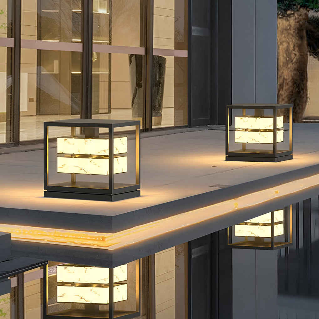 Stylish Square Metal Brick Pillar Solar Light - Waterproof Outdoor Lighting