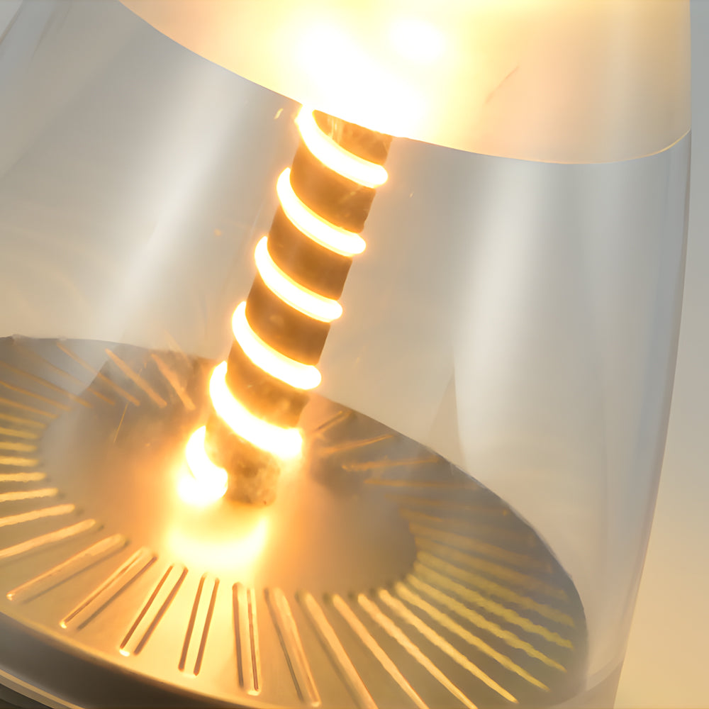 Modern White Spiral LED Table Lamp - Battery-Powered for Outdoor Use