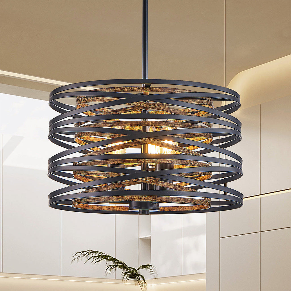 Industrial Black Iron Drum Pendant Light for Kitchen or Dining Room