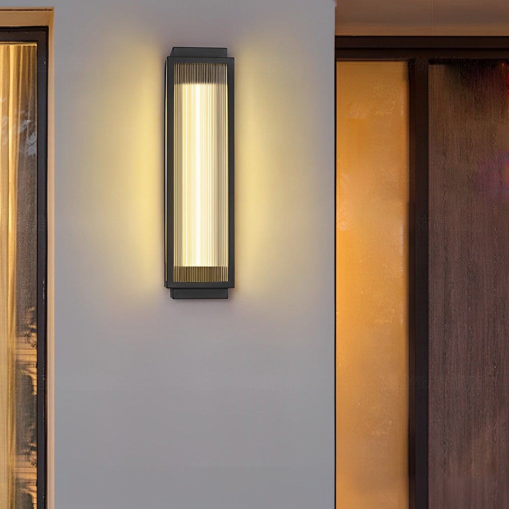 Rectangular Modern LED Wall Light with Reeded Glass for Outdoor Use