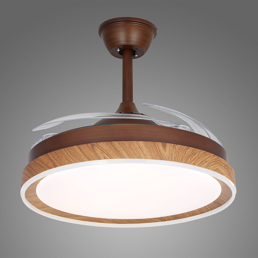 Rustic Walnut Wood Grain Ceiling Fan with 4 Lights for Living Room