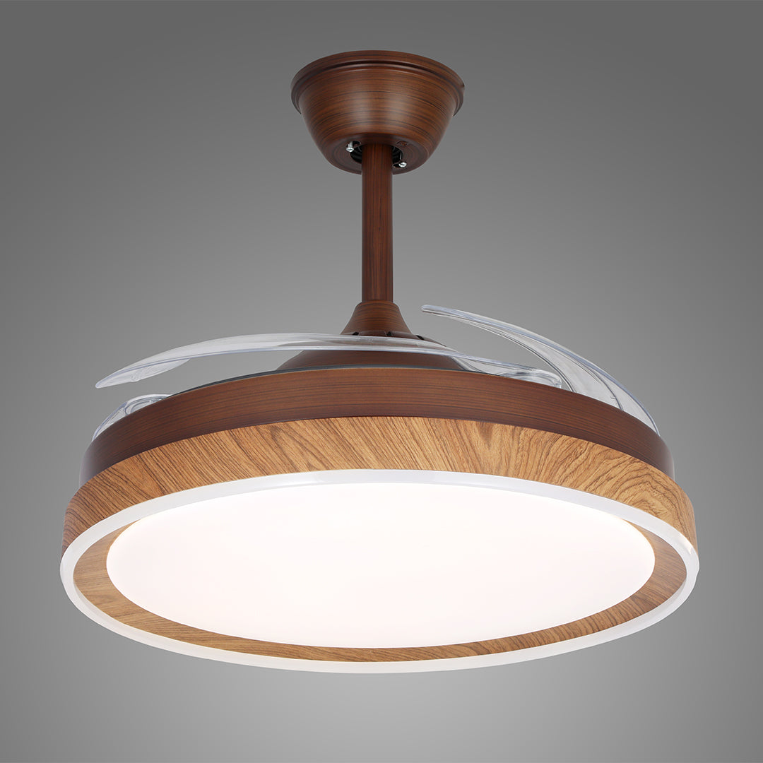 Rustic Walnut Wood Grain Ceiling Fan with 4 Lights for Living Room