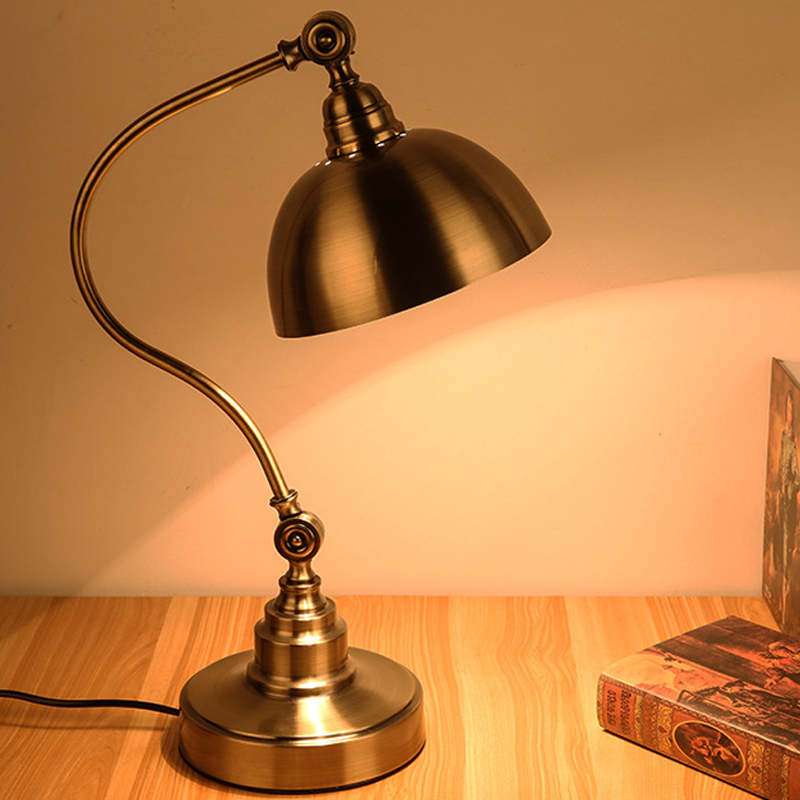Vintage Bronze Gooseneck LED Desk Lamp – Stylish Metal Lighting for Office