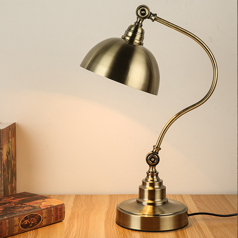 Vintage Bronze Gooseneck LED Desk Lamp – Stylish Metal Lighting for Office