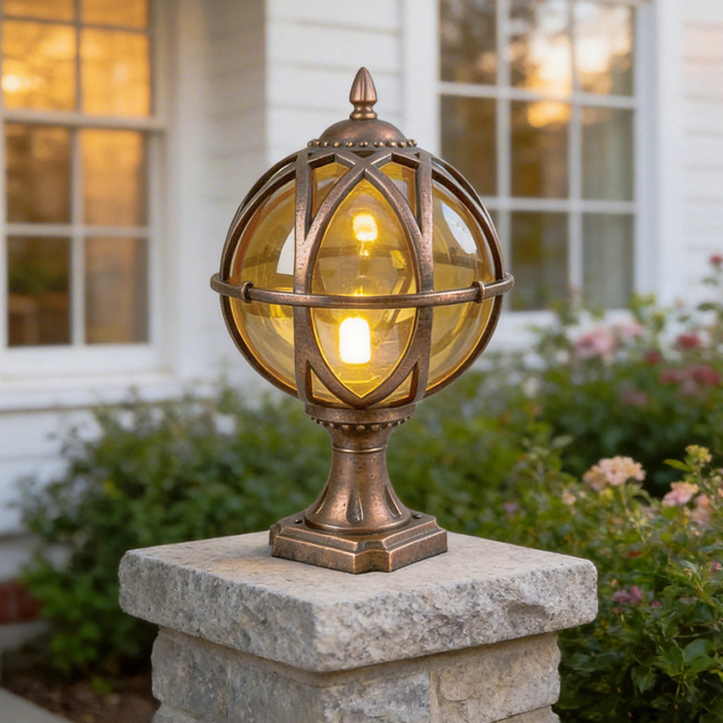 Elegant Frosted Glass Globe Pillar Light Outdoor Waterproof Lamp
