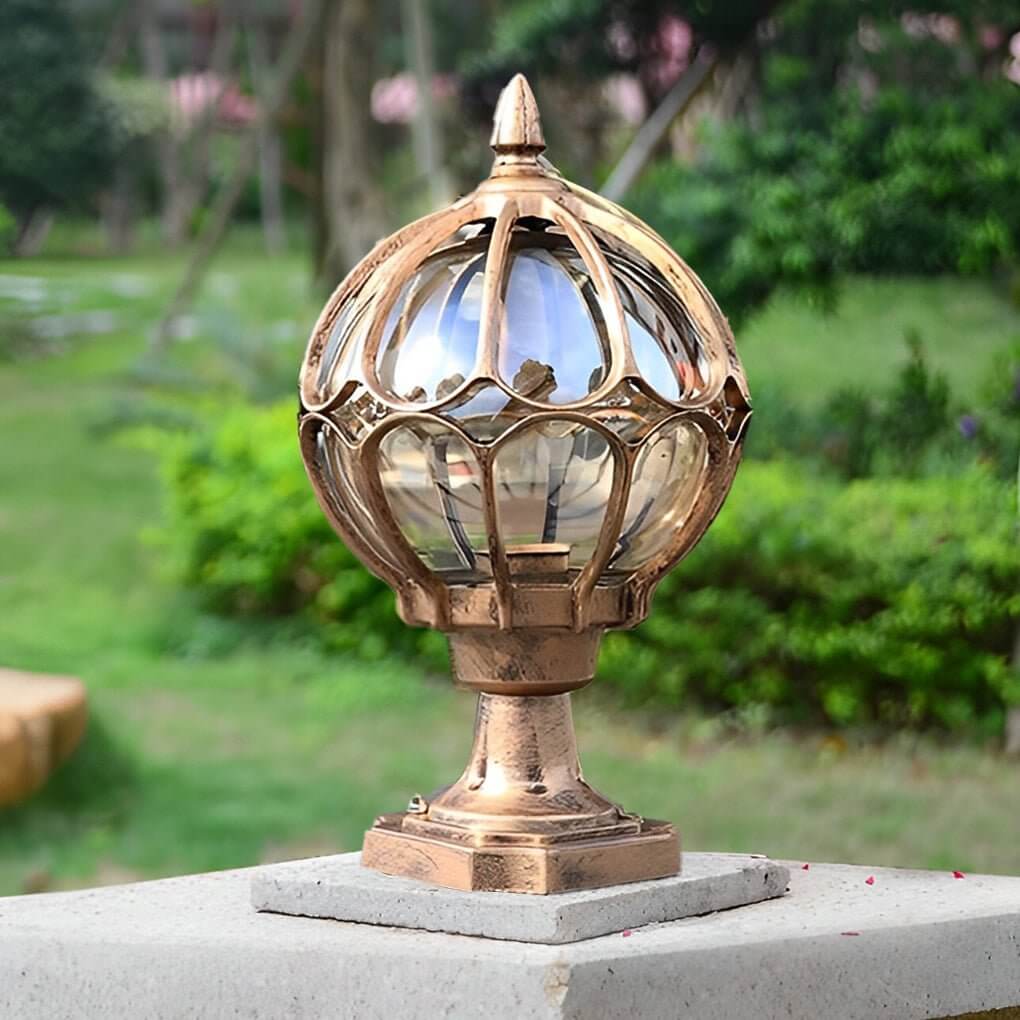 Vintage Copper-Finished Glass Globe Outdoor Post Light for Patios & Yards