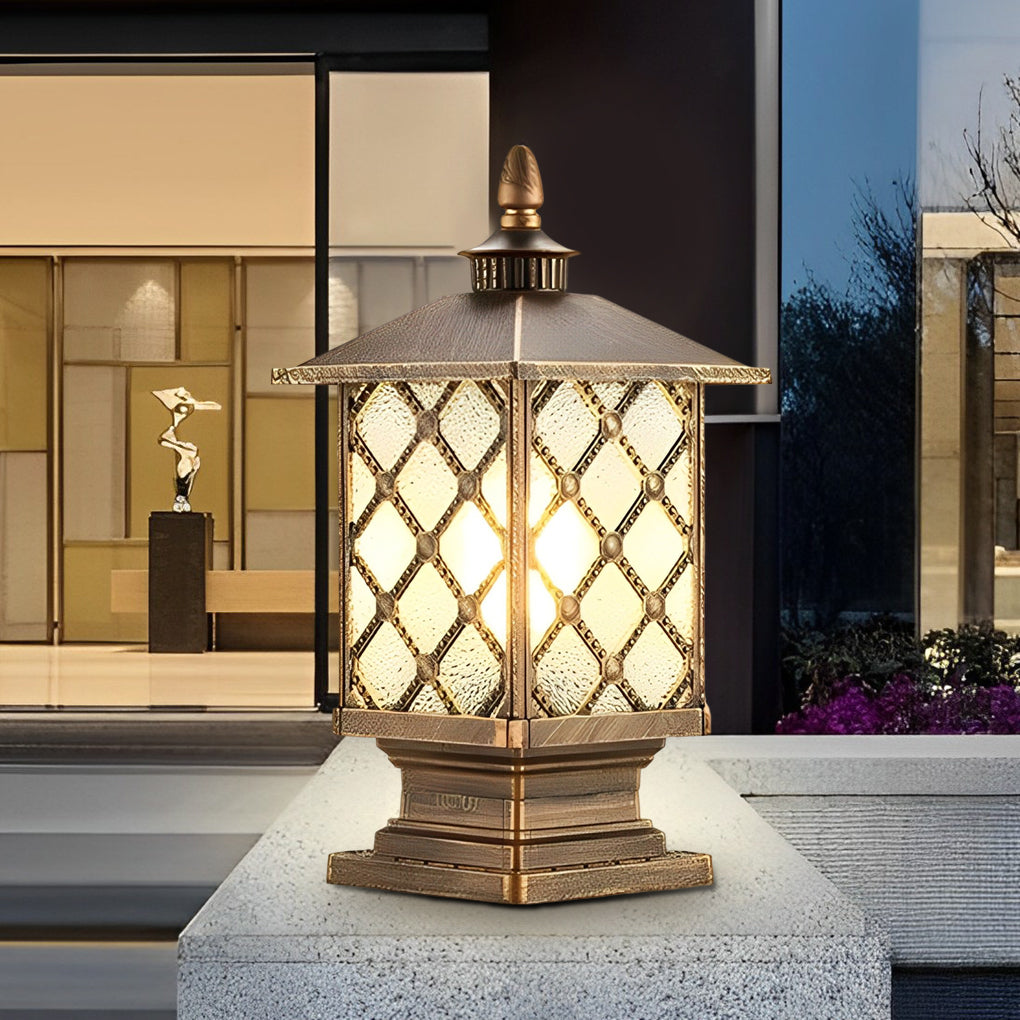 Retro Waterproof Outdoor Street Light Pillar in Black Metal for Patios