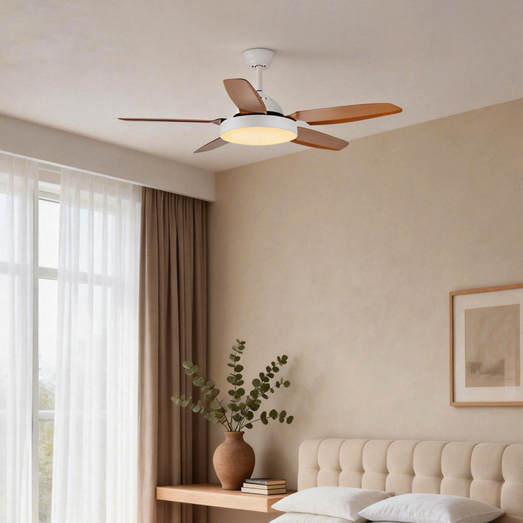Industrial Brown Ceiling Fan with Real Wood Blades and Light Fixture for Living Room
