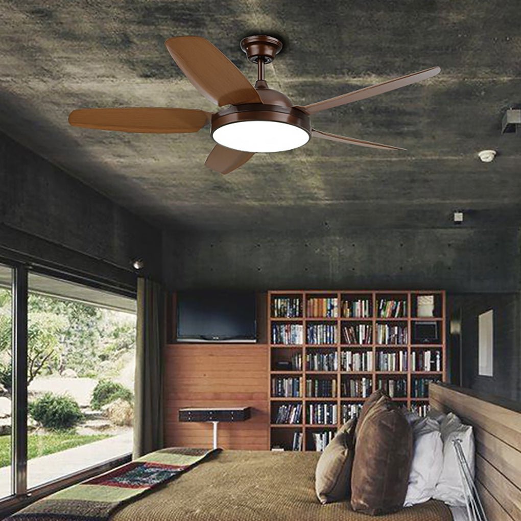 Industrial Brown Ceiling Fan with Real Wood Blades and Light Fixture for Living Room