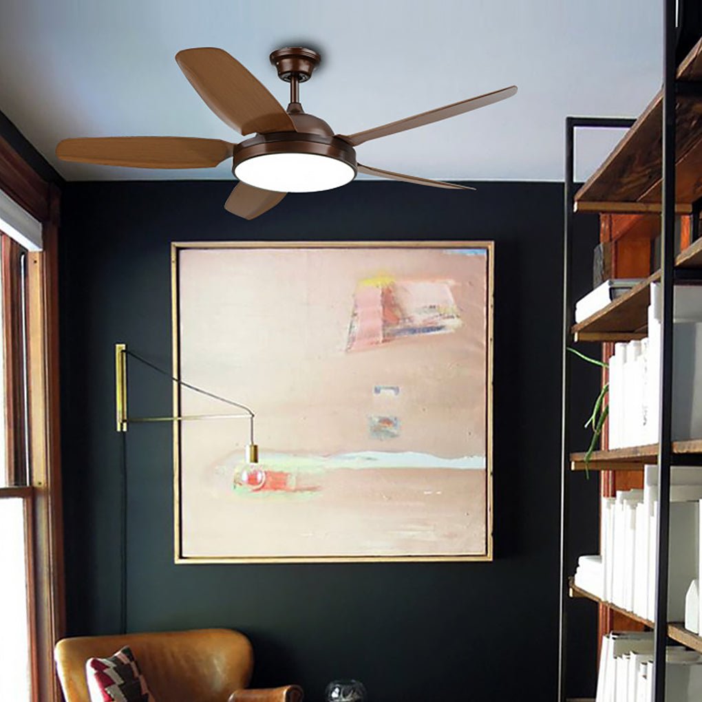 Industrial Brown Ceiling Fan with Real Wood Blades and Light Fixture for Living Room
