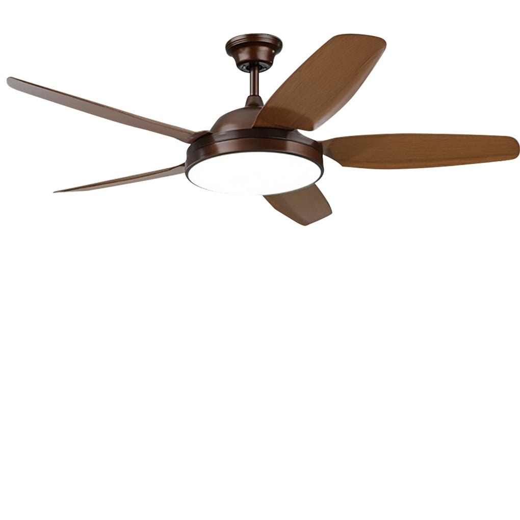 Industrial Brown Ceiling Fan with Real Wood Blades and Light Fixture for Living Room